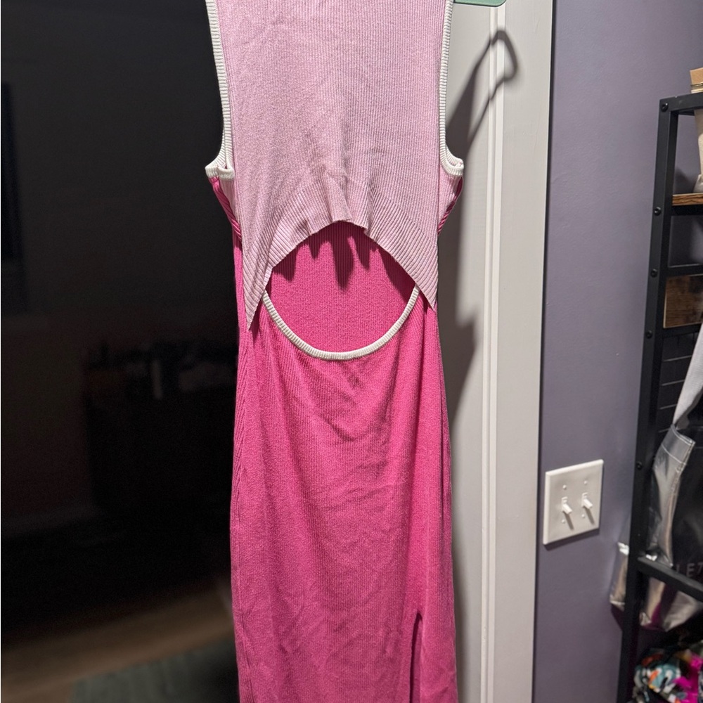 Pink Two-Tone Sleeveless Dress with White Trim